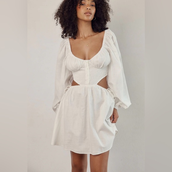 White Shirred Mini Dress - Picture 2 of 3